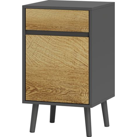 Comodino Cassetto Armadietto Moderno Senza Maniglie Grigio Scuro Legno 40x39x69 cm