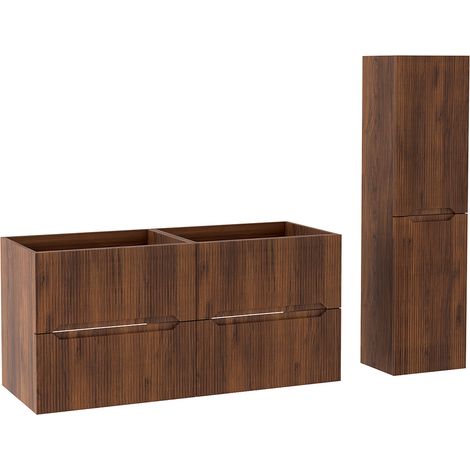 Ensemble double meuble sous vasque L.120 cm avec colonne H.130 cm effet noyer Warmia NOVO Furnidea (1/5)
