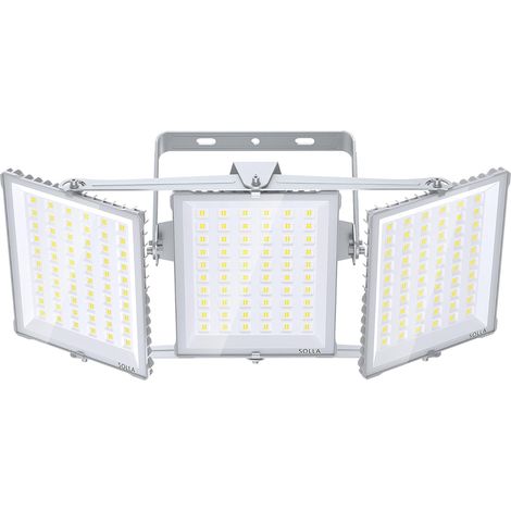 Projecteur LED extérieur 600W 2025 Plus Nouvelle Version Mis à Jour, 60000 LM, Blanc Lumière du Jour 6000K, Étanche IP66, 3 Têtes Réglables, Éclairage de Sécurité Extérieur pour Cours, Gris