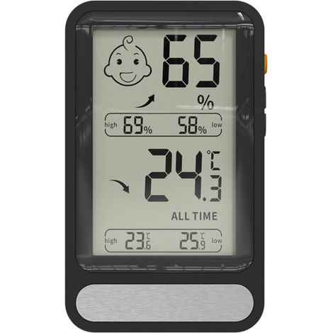 Digitales Thermometer-Hygrometer für den Innenbereich mit großem, beleuchtetem LCD-Display und MIN/MAX-Anzeige. Für Wohnzimmer, Gewächshaus und andere Räume. (1/4)