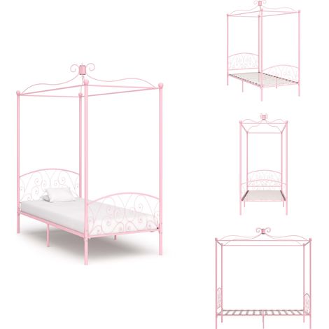 Himmelbett-Gestell Rosa Metall 90 x 200 cm - Himmelbett Gestell - Rosa - Metallbettrahmen - Doppelbett Rahmen - Betten Für Schlafzimmer (1/5)