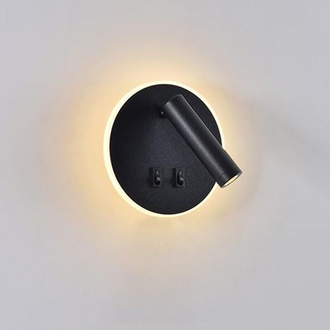 Lampada Da Parete A Led MINKUROW, Lampada Da Lettura Da Comodino, Luci Da Lettura Da Parete A Led Da 9w, Faretto Orientabile (Luce Calda 3000k) Nero (Forma Rotonda) (1/5)