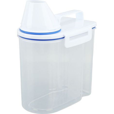 Boîte de rangement pour riz, céréales, distributeur, couvercle hermétique, bec verseur, récipient de conservation des aliments avec verre doseur, transparent, 1,5 kg, blanc (1/5)