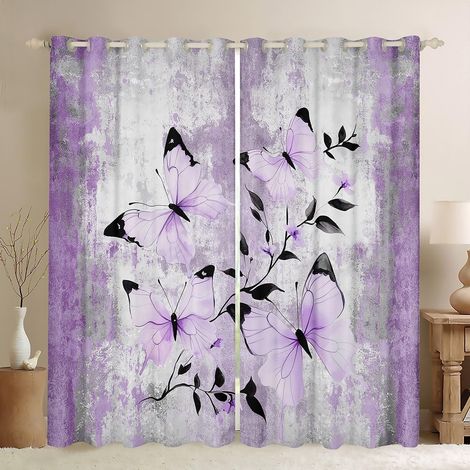 Rideau Occultant 117x183 cm Papillon Aquarelle,Rideau Papillons de Peinture À l'huile Abstraite,Rideaux Voilage Animaux de Ferme Rustique,Voilage Fenetre Ombre Violet Gris Blanc pour Chambre - 117L X (1/5)