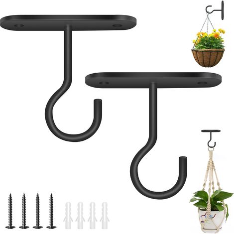 supports de suspension en pour paniers crochets muraux décoratifs d'extérieur pots fleurs et mangeoires à oiseaux 2PCS métal Noir (1/5)