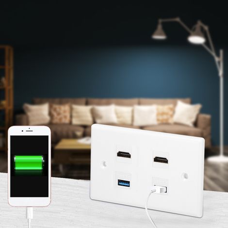 2 HDMI-Buchsen auf 2 USB-Buchsen mit Karabinerhaken, Wandanschlussdose für Zuhause und Hotel (1/5)