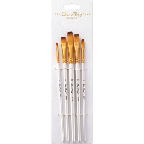 5pcs lot pinceaux artistiques professionnels acrylique aquarelle huile blanc pointe plate (1/5)