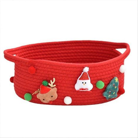 Roter Baumwollseilkorb zur Aufbewahrung von Spielzeug und Snacks, multifunktionaler dekorativer Geschenkkorb, großes Fassungsvermögen (1/5)