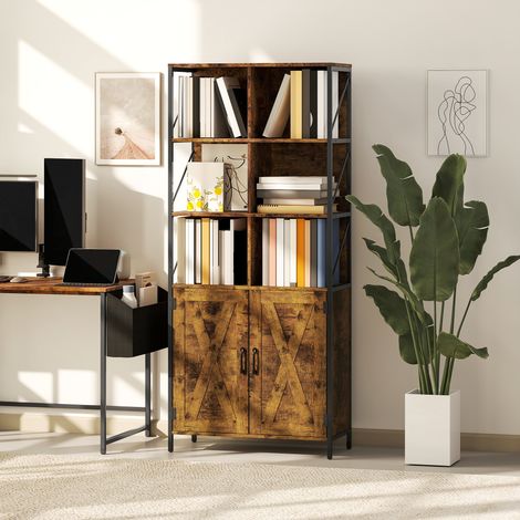 Estantería de Libros con 6 Compartimentos Abiertos y Estante Ajustable para Salón Oficina 75x34x172 cm Marrón Rústico (1/5)