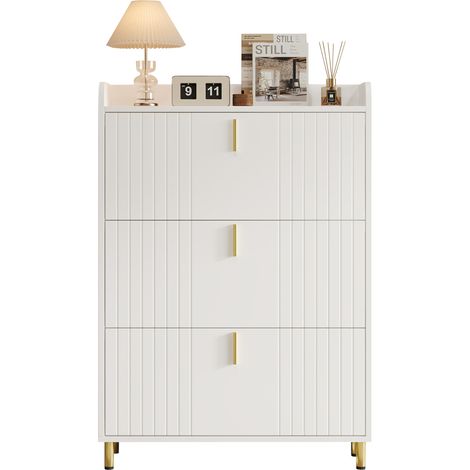 Zapatero estrecho con 3 puertas, zapatero con 6 compartimentos, regulable y antivuelco, ideal para la zona de entrada, blanco, 80 x 23,5 x 123,5 cm (1/5)