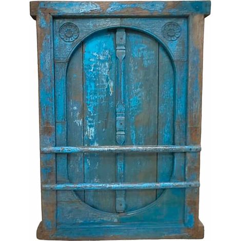 Ventana de madera acabado artesanal azul  90x10x130h cm