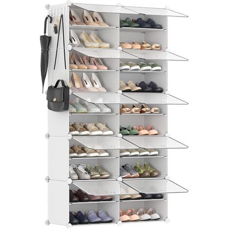 Schuhregal für 10 Personen, Stahlrahmen, Kunststoffpaneele, transparente Türen, für Flur, Schlafzimmer, Eingangsbereich (1/5)