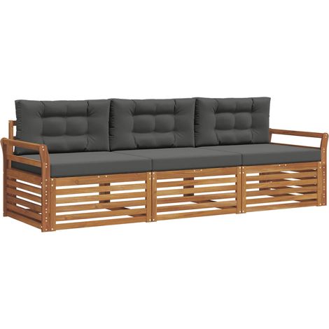 Set di divani da esterno con cuscino 3 pz Salotto da Giardino Naturale e Antracite (1/5)
