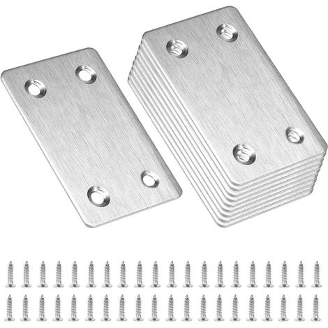 10 Straight Flat Plates, Steel Connectors, Angle Brackets, Repair Brackets, Fixing Plates for Furniture and DIY Projects