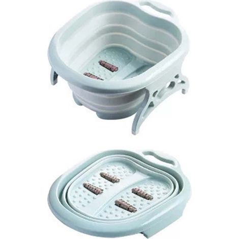 Bassin de bain de pieds pliable en plastique épais pour usage domestique, seau de massage des pieds portable pour les voyages, vert nordique (1/5)