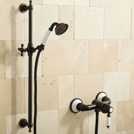 PaulGurkes Robinet de Douche Rétro Montage en Surface Nostalgie Noir Douchette Barre de Douche