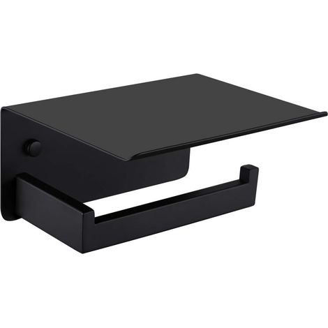 Porte-papier toilette avec étagère pour téléphone, distributeur de papier toilette mural en acier inoxydable, tige unique, noir mat