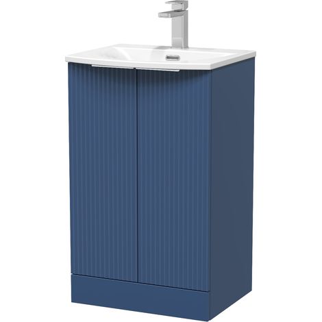 Hudson Reed Fluted Satin Blue 500mm 2 Door Vanity Unit and Curved Ceramic Basin - DFF323G (1/2)