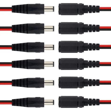 Cable Pigtail DC 5.5x2.1 6 Paires, Connecteur Courant Continu avec Fil Cuivre Pur Etame, Fiche Creuse Dc 12V 5A, Prise Male Femelle 12V 23cm pour Raccordement Systeme de Videosurveillance Cctv (1/5)