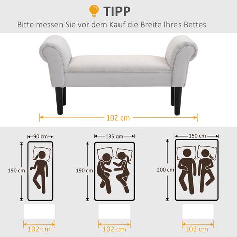 Banc rembourré en tissu avec accoudoirs, banc d'entrée à ossature bois, repose-chaussures pour chambre, salon, couloir, 102 x 36 x 51 cm, gris-blanc