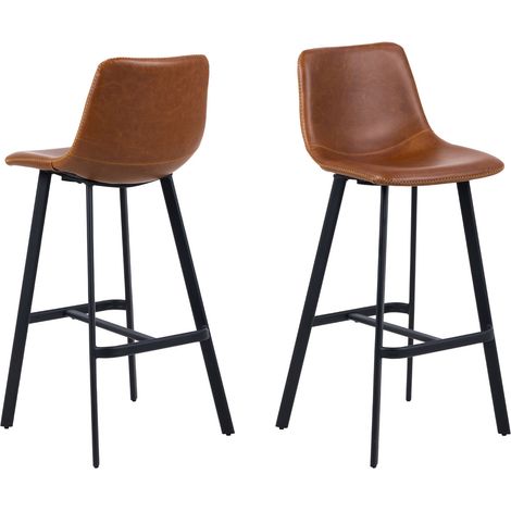Oregon Tabouret de bar avec surpiqûres contrastées beige, marron, noir. (1/5)
