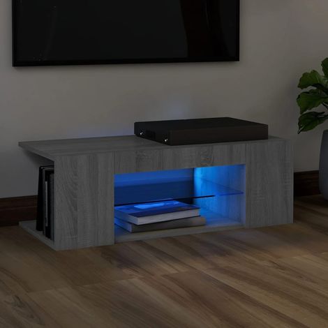 Meuble TV avec LED-Banc TV-Meuble Télé avec lumière LED Sonoma gris 90x39x30 cm 152828 (1/5)