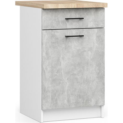 Armario de cocina AKORD S50 con encimera OLIWIA Blanco 50 cm 1 puerta 1 cajón frente en color Hormigón 2 estantes 50x46x85 cm
