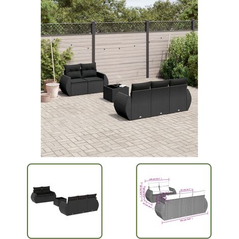 The Living Store Salon de jardin 6 pcs avec coussins noir résine tressée - Ensemble Salon De Jardin - Mobilier De Jardin - Canapé Jardin - Set Salon Exterieur - Chaise Lounge (1/3)