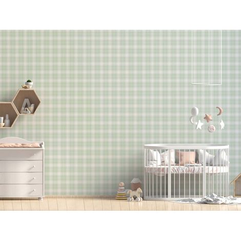 TADESSI Tapete Kinderzimmer M1-No.731 Vliestapete Grün Geometrisch Kariert Jungenzimmer Mädchenzimmer (1/4)