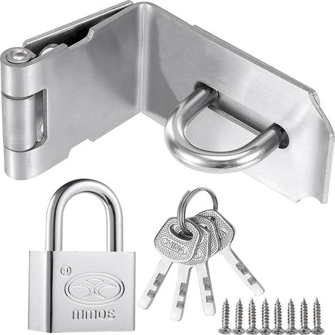 3 Inch Loquet Porte Acier Inoxydable avec Cadenas Agrafe, Verrou Porte Loquet de Sécurité Loquet de Cadenas Agrafe Porte Fermoir Moraillon De Verrou pour Chambre à Coucher Garage noir (1/5)