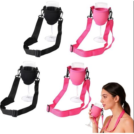 Porte-Verres à Vin pour Cou avec Lanière Réglable, Support Gobelet Portable en Néoprène, Autour du Fête, Dégustation, Piscine, Accessoire Pratique Anti Renversement (1/5)