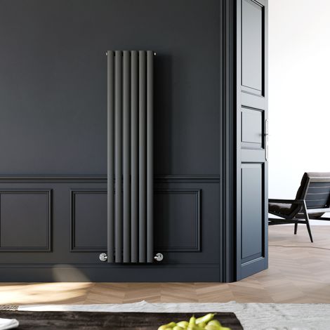 ELEGANT 1600 x 360 mm Modern Radiator Anthracite Vertical Column Oval Panel Single Heater for Contemporary Interiors (1/5)