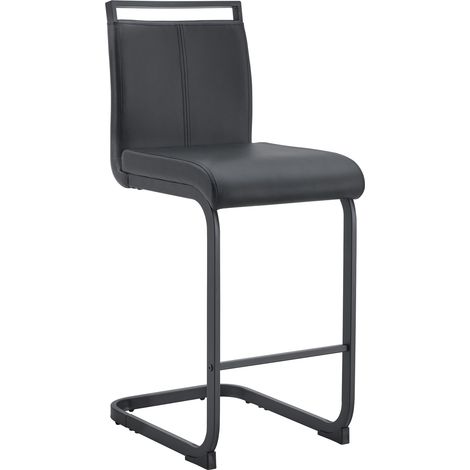Lot de 2 tabourets de bar noirs en cuir synthétique avec piètement métal, hauteur 96,5 cm (1/5)