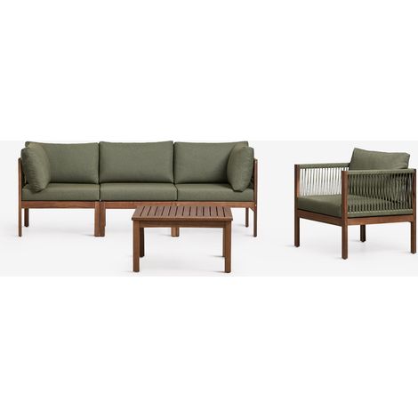 Conjunto de jardín con sofá modular de 3 piezas con reposabrazos, sillón y mesa de centro en madera de acacia Branson SKLUM (1/5)