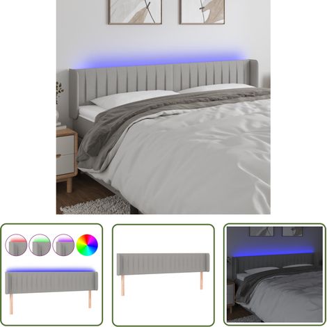 The Living Store Tête de lit à LED Gris clair 183x16x78/88 cm Tissu - Tête De Lit Led - Têtière Lit - Éclairage Led - Têtière Décorative - Meuble Chambre (1/5)