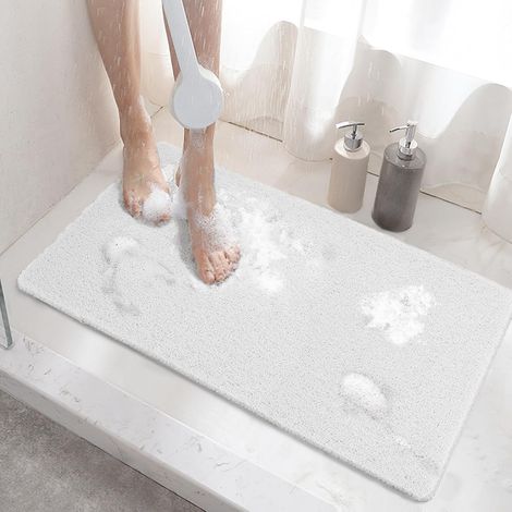 APEX Tapis de douche antidérapant, 60 x 40 cm, avec bonde, en PVC souple à séchage rapide, blanc. (1/5)