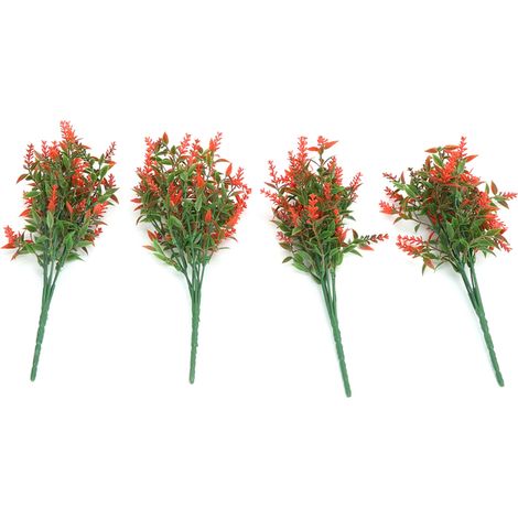 Lot de 4 fleurs artificielles de lavande, aux couleurs vives et naturelles, en plastique, pour jardin, porche ou fenêtre. (1/5)