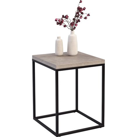 Table d'appoint, Metall Schwarz Matt Betonoptik, 40 x 40 x 52 cm (1/5)
