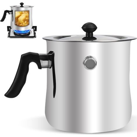 Pentola per il latte da 1,5 l con coperchio, in acciaio inox, con fischietto, doppia parete con manico in plastica antiscivolo, adatta per induzione, elettrico, gas e bagnomaria (1/5)