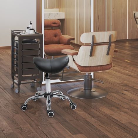 Tabouret selle 52x53x49 cm en simili cuir noir, à roulettes, réglable pour bureau FLORAGRACE (1/5)