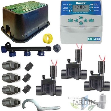 Kit Riego Automatico 3 zonas 24V Hunter para Tuberia 32mm Incluye Programador, Electrovalvulas y Accesorios