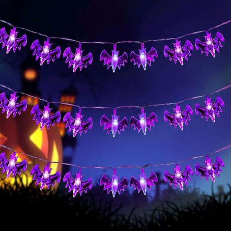 (3 Meter, 20 violette LEDs) Fledermaus-Lichterkette – Halloween- und Herbstdekoration – Batteriebetrieben (1/5)