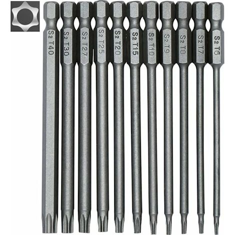 Jeu de 11 embouts de tournevis Torx longs, adaptés aux tournevis électriques et aux tournevis classiques. (1/5)