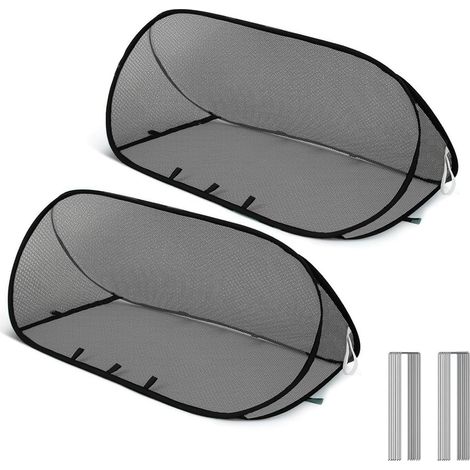Malla plegable para jardín: juego de 2 lonas de malla con 12 estacas, montaje instantáneo y plegable - Protección contra insectos y pájaros para verduras, frutas y flores de exterior, color negro. (1/5)