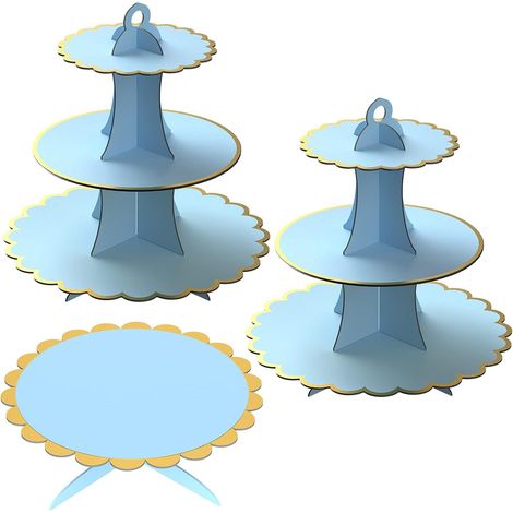 3 pièces support à gâteau en carton noir support à 3 niveaux support de service à 1 niveau réutilisable (bleu)-Fei Yu (1/5)