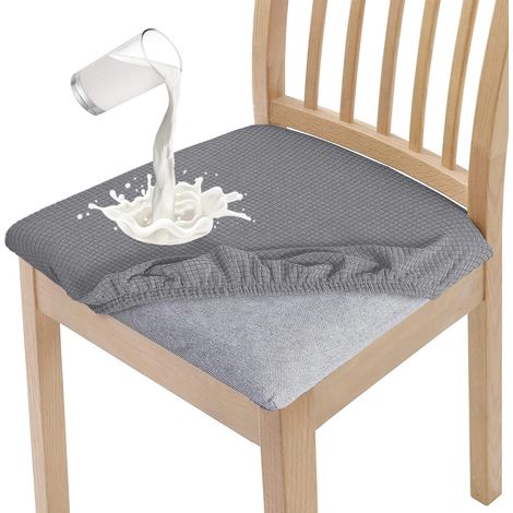 Lot de 4 housses de chaise de salle à manger élégantes et imperméables - Haute élasticité - Protection d'assise lavable - Pour banquet, cuisine, fête, hôtel - Gris clair (1/5)