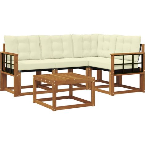 Outdoor Sofa Set with Cushion 5 pcs Natural and Cream vidaXL
