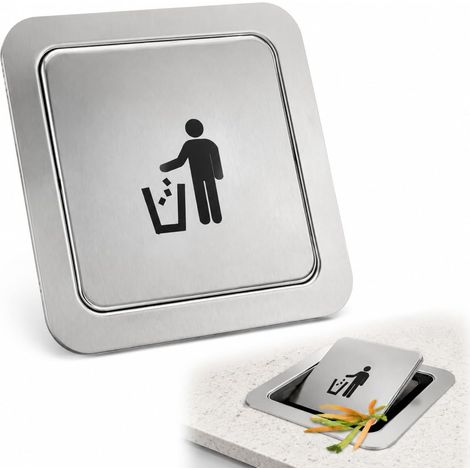 Couvercle Poubelle Carré Inox Encastré Plan de Travail Capot Pivotant Hygiénique Anti-residus Facile à Nettoyer pour Cuisine (1/5)