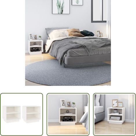 vidaXL Nachttisch Weiß -  Nachttische 2 Stk. Weiß 40x34x40 cm Massivholz Kiefer (1/5)