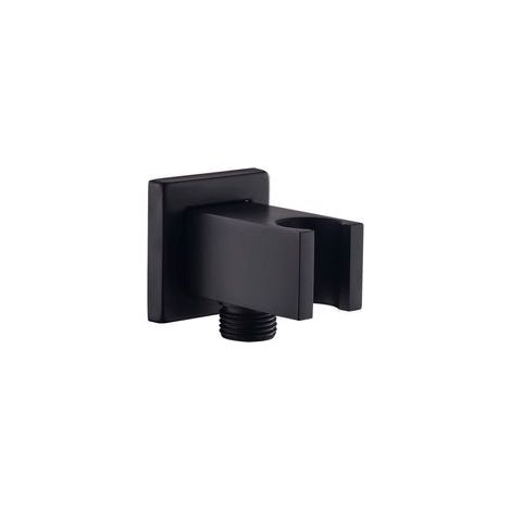 Gomito di alimentazione a parete con supporto per soffione doccia, raccordo quadrato in ottone da 1/2″ per tubo doccia, uscita acqua a parete Drop Ell Union, nero